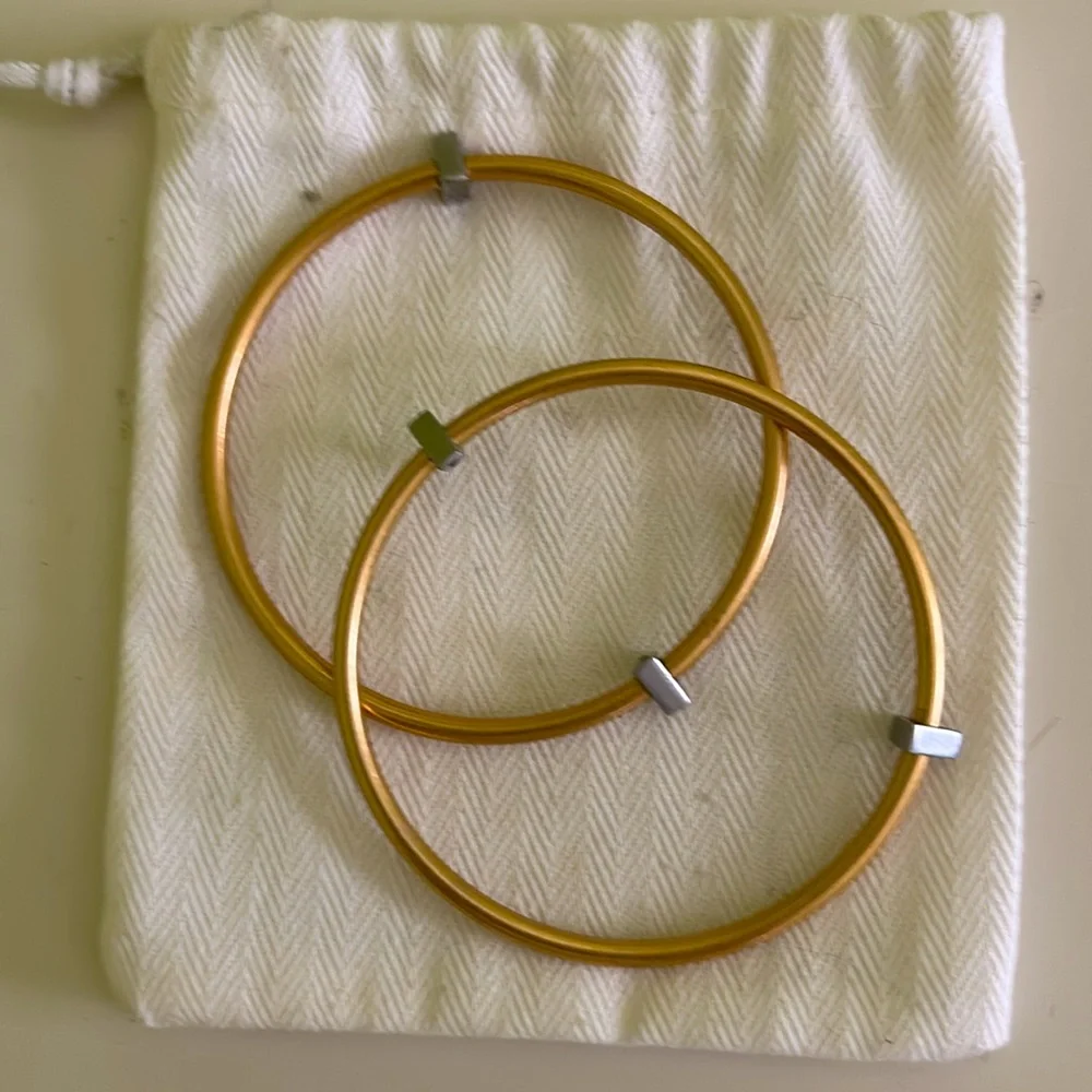 Pair of Gold tone Bangle Bracelets great stacked w/ additional bracelets